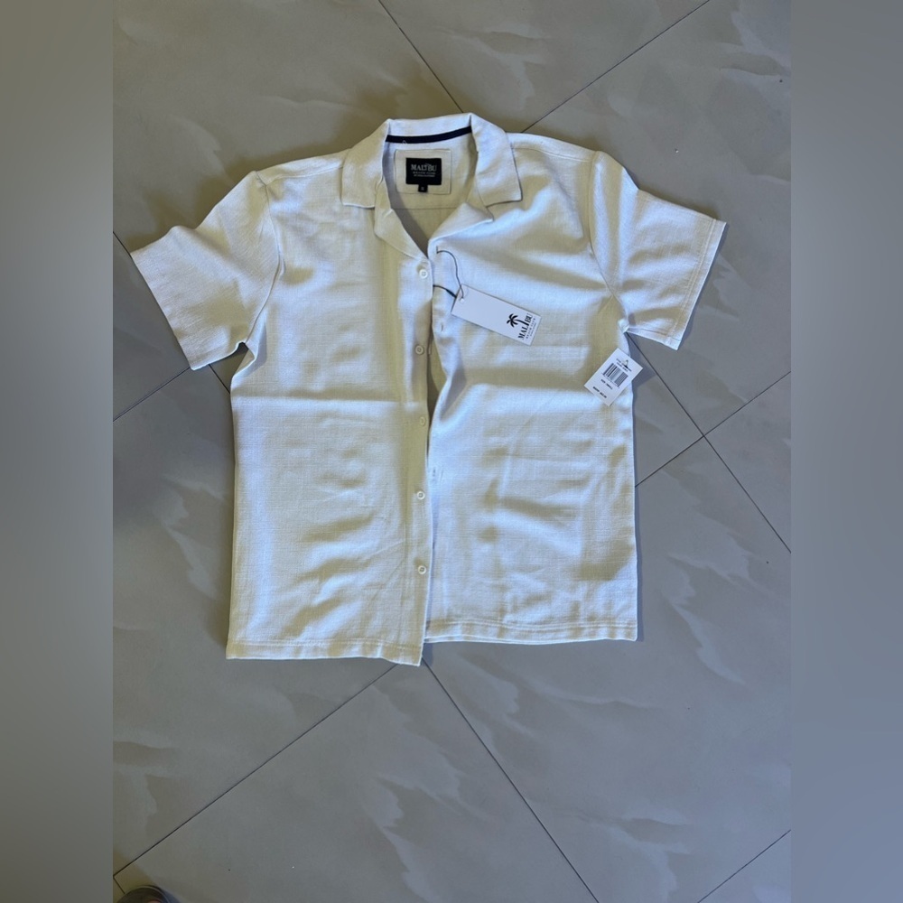 Malibu Beach Club By Drill Clothing Button Up Men’s S Beige New Tag Polyester - Picture 5 of 16